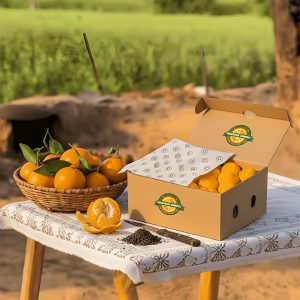 10kg kinnow box placed on table the only export quality kinnow